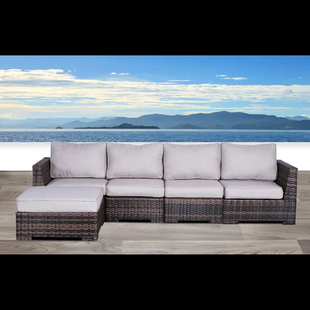Wide Hand Patio Sectional With Cushions - Brown - Furniture Home Direct