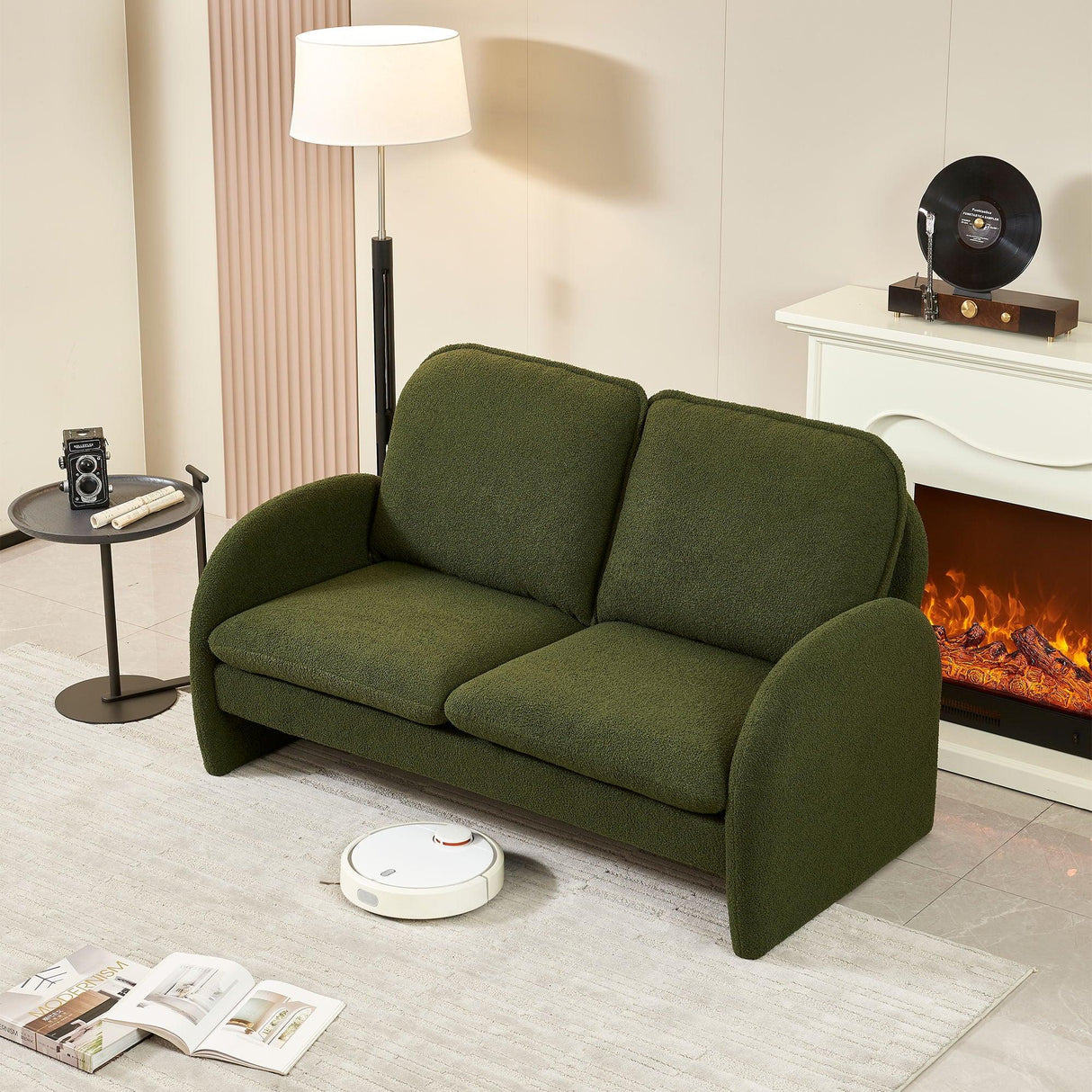 Loveseat Sofa Small Couch For Living Room, Sherpa Fabric Upholstered Loveseat Sofa Couch, Small Loveseat Sofa For Apartment, Bedroom - Furniture Home Direct