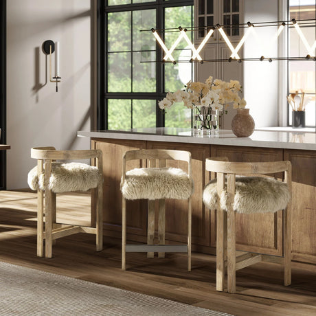 Millwick - Low Back Genuine Fur Counter Stool - Natural Blonde - Furniture Home Direct