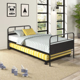 Twin Size Daybed Platform Bed Frame With Trundle Built In Casters - Black - Furniture Home Direct