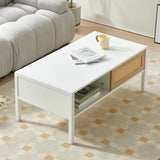 40.16" Rattan Coffee Table, Sliding Door For Storage, Metal Legs, Modern Table For Living Room - Furniture Home Direct