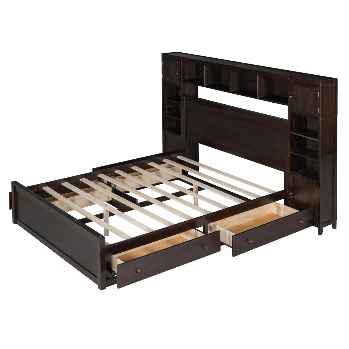 Bed With All In One Cabinet, Shelf And Sockets - Furniture Home Direct