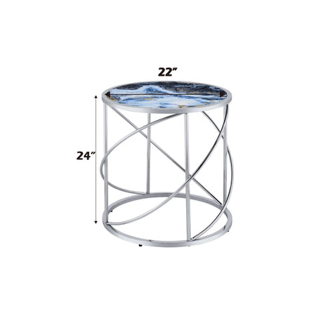 Lyda - Marble Print End Table - Blue - Furniture Home Direct