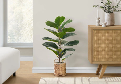 28" Tall, Artificial Plant, Fiddle Tree, Indoor, Faux, Fake, Floor, Greenery, Potted, Real Touch, Decorative - Green / Beige - Furniture Home Direct