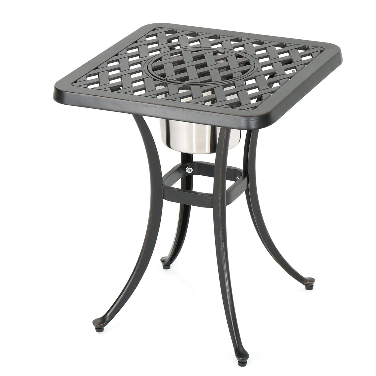 Outdoor Cast Aluminum Bistro Table With Ice Bucket - Black Copper