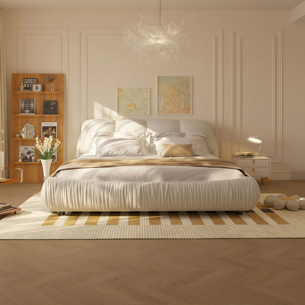 Luxury Upholstered Platform Bed With Oversized Padded Backrest And Solid Wood Frame - Furniture Home Direct