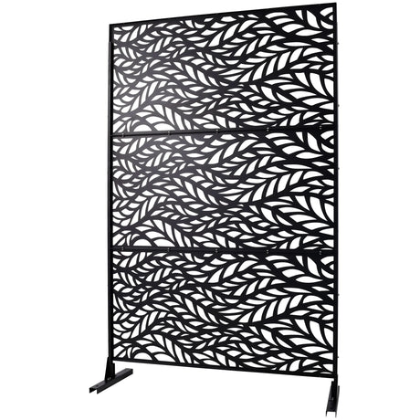 Outdoor & Indoor Privacy Screen Metal Privacy Screen, Freestanding Decorative Privacy Screen For Deck Balcony Patio - Black - Furniture Home Direct