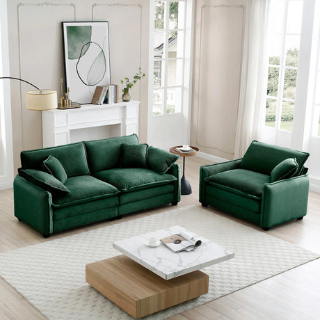Loveseat and Chair Set - Green Corduroy - Furniture Home Direct