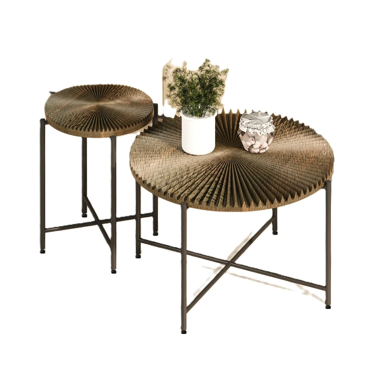 Radial - Pattern Coffee And End Table Set Waterproof Cover, Distressed Cylindrical Design (Set of 2) - Furniture Home Direct