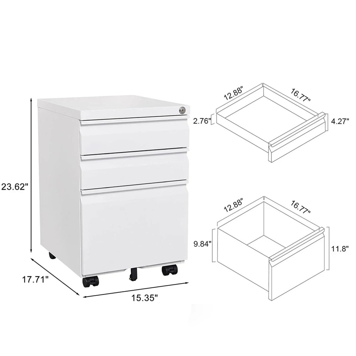 Contemporary Black 3 Drawer Mobile Filing Cabinet With Lock, Metal Office Storage For Legal / Letter Size - Furniture Home Direct