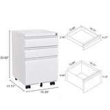 Contemporary Black 3 Drawer Mobile Filing Cabinet With Lock, Metal Office Storage For Legal / Letter Size - Furniture Home Direct