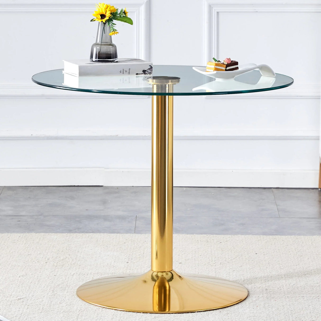 Modern Minimalist Round Dining Table With Glass Top - Furniture Home Direct