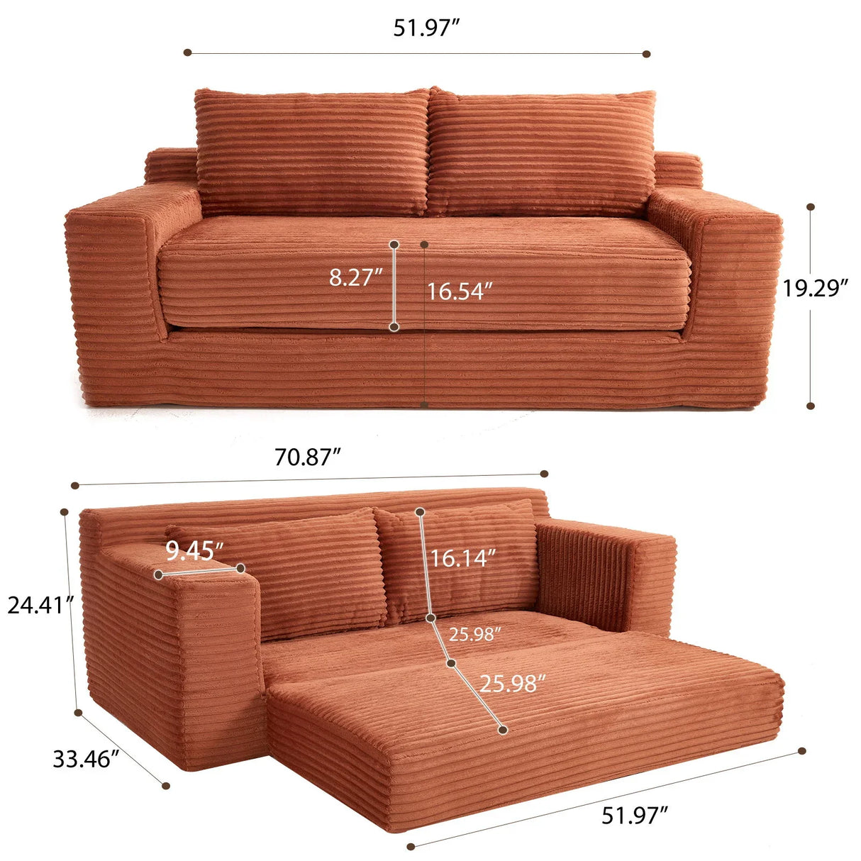 Convertible Loveseat Sofa Bed With Memory Foam & Steel Frame - Furniture Home Direct