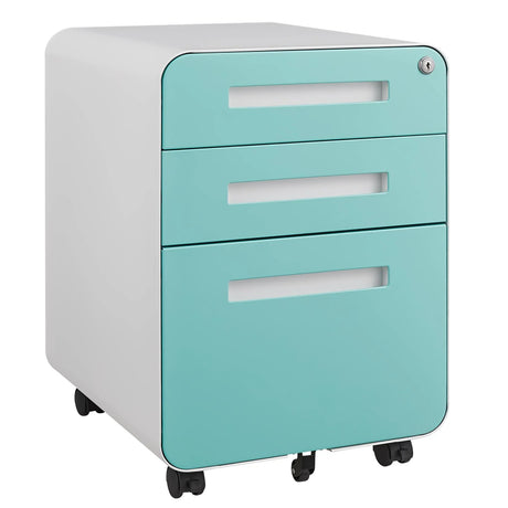 3 Drawer Mobile File Cabinet Under Desk Office, Simple Style Versatile Storage Cabinet For Legal / Letter / A4 Files, 5 Wheel Design Anti-Tilting Cold Rolled Steel Waterproof Moisture-Proof - Furniture Home Direct