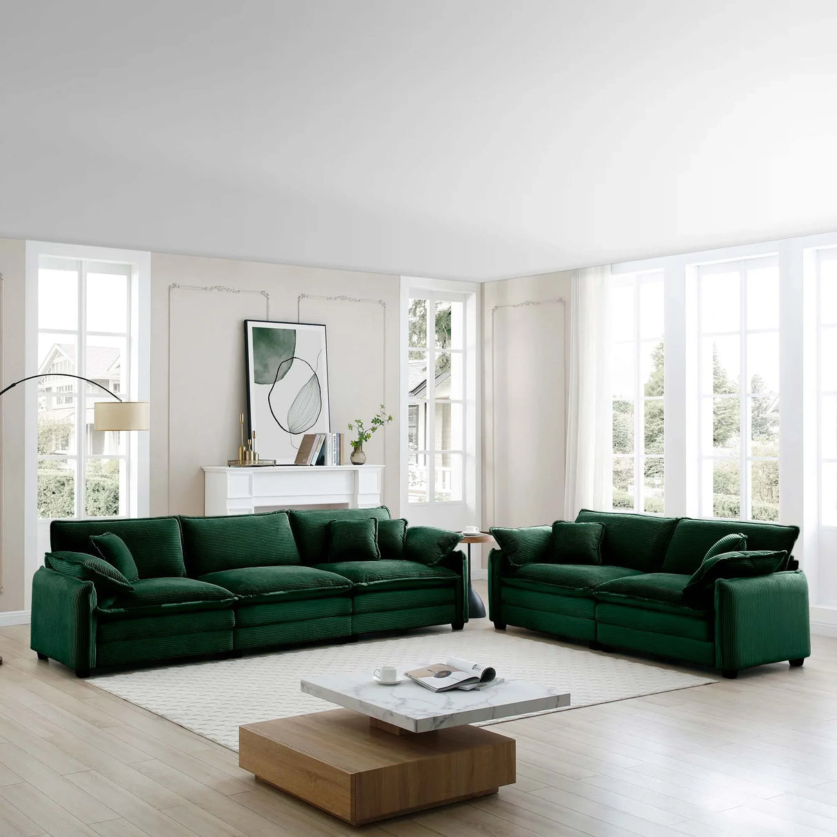Corduroy 2 Piece Living Room Set - Green - Furniture Home Direct