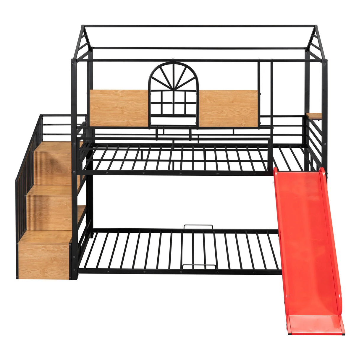 Metal Bunk Bed, Metal Housebed With Slide And Storage Stair - Furniture Home Direct
