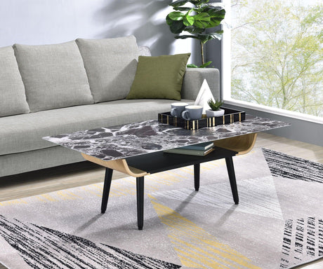 Landon - Coffee Table With Glass Marble Texture Top And Bent Wood Design - Furniture Home Direct