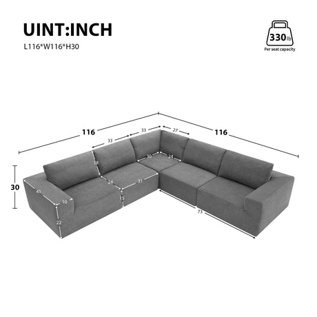 L Shaped Modular Sectional Sofa With Wide Seats Gray - Furniture Home Direct