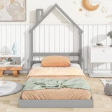 Twin House-Shaped Headboard Floor Bed With Handrails, Slats - Furniture Home Direct
