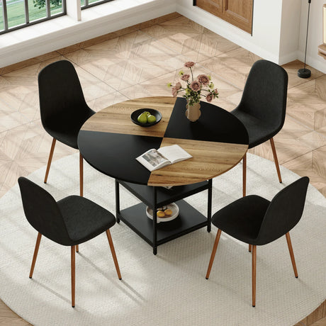 Dining Set Round Table With 4 Chairs Wood Top Black - Furniture Home Direct