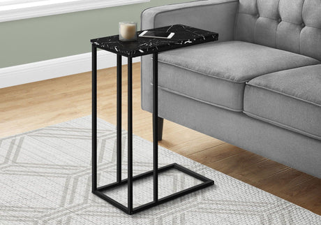 Accent Table, C - Shaped, Marble Look Modern Design - Black - Furniture Home Direct