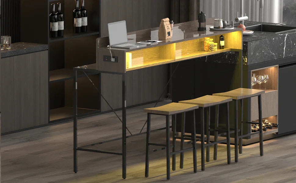 Console Table Set With LED Light Power Outlet Grey - Furniture Home Direct