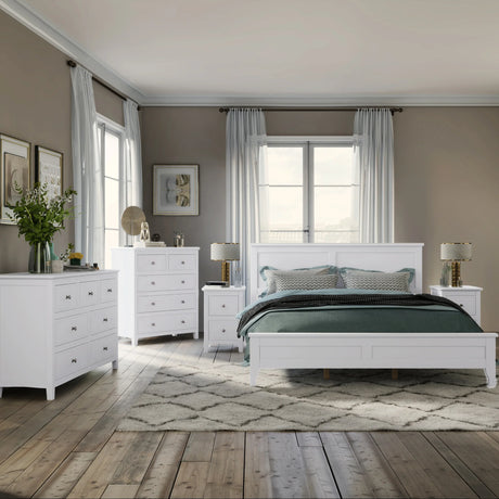 White Solid Wood 5 Piece Queen Bedroom Set(bed, 2 nightstands,chest,dresser) - Furniture Home Direct