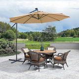 Outdoor Cantilever Patio Umbrella With 32 LED Lights 10 Ft Hanging Design Easy Open Adjustment Metal Frame - Taupe - Furniture Home Direct