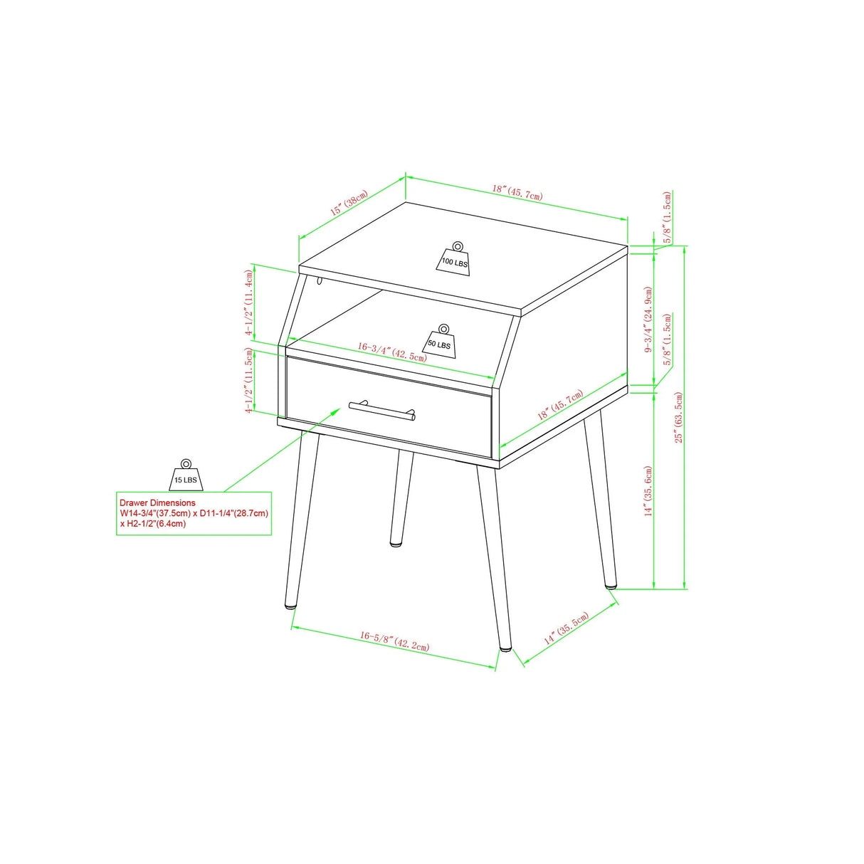 Contemporary Angled Nightstand - Slate Gray - Furniture Home Direct