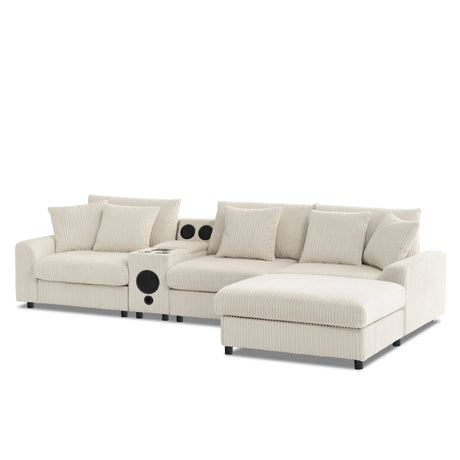 Sectional With Bluetooth Speakers L Shaped Couch With Console USB Charger, Cup Holders Storage Ottoman Deep And Wide Seat Cloud Sofa - Furniture Home Direct