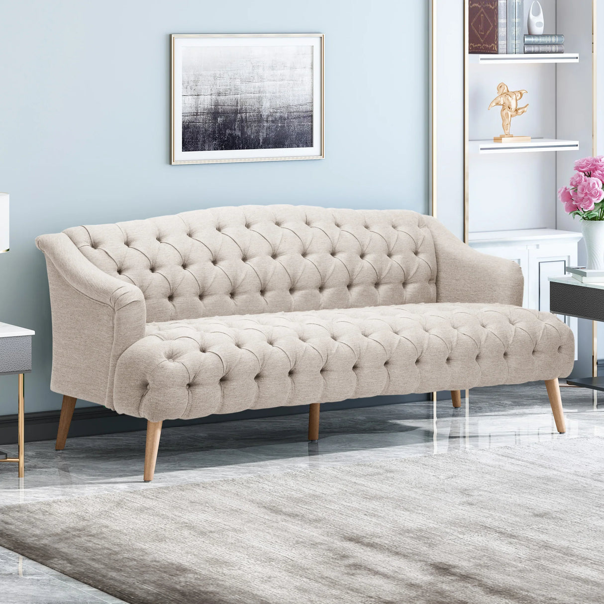 Sturdy Velvet Sofa - Beige - Furniture Home Direct