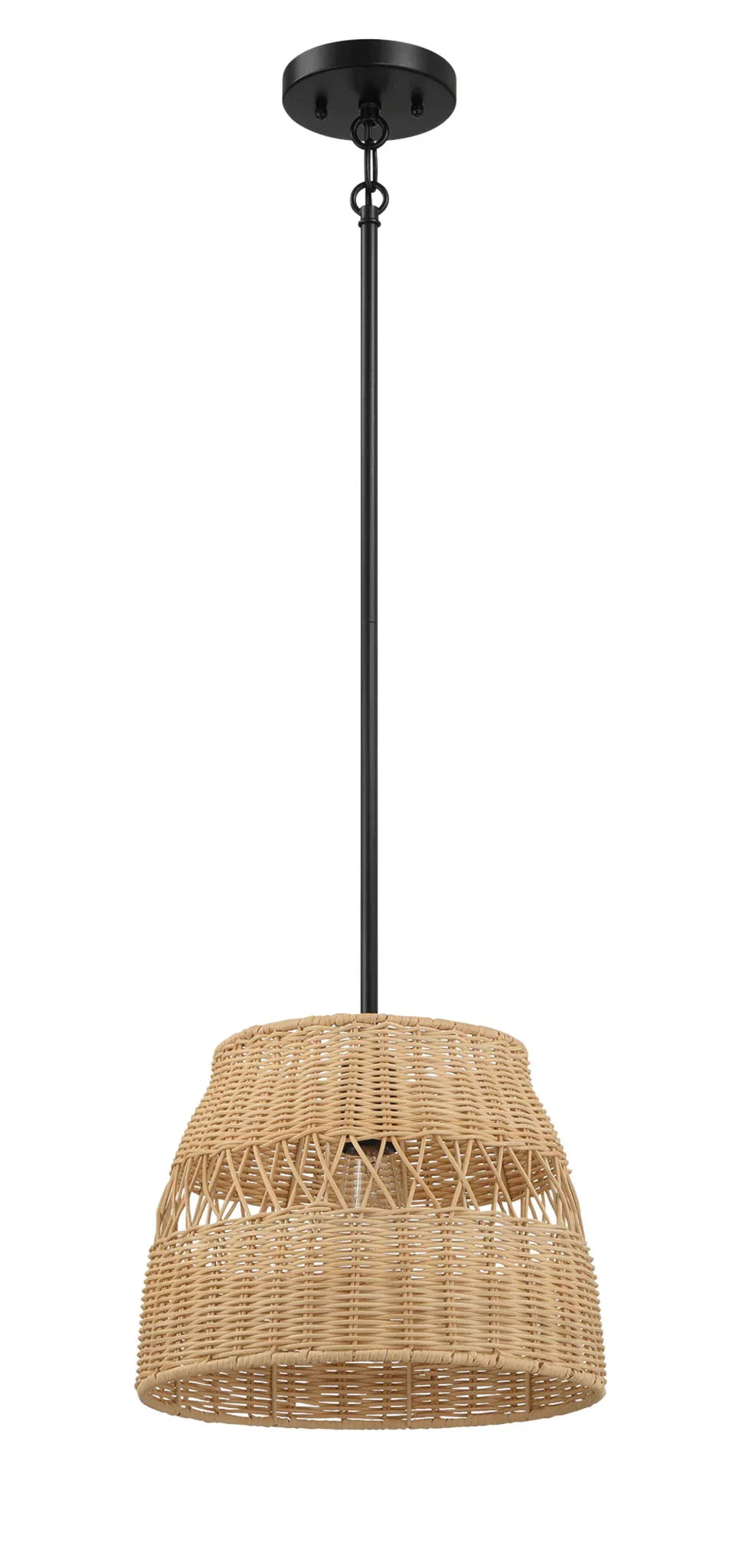 Essence - Single Lights Pendant With Shade - Black / Rattan - Furniture Home Direct