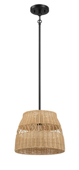 Essence - Single Lights Pendant With Shade - Black / Rattan - Furniture Home Direct