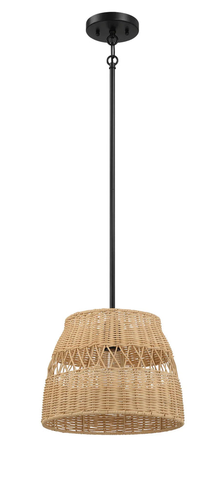 Essence - Single Lights Pendant With Shade - Black / Rattan - Furniture Home Direct