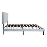Modern Upholstered Platform Bed Frame With Button Tufted Linen Fabric Headboard - Furniture Home Direct