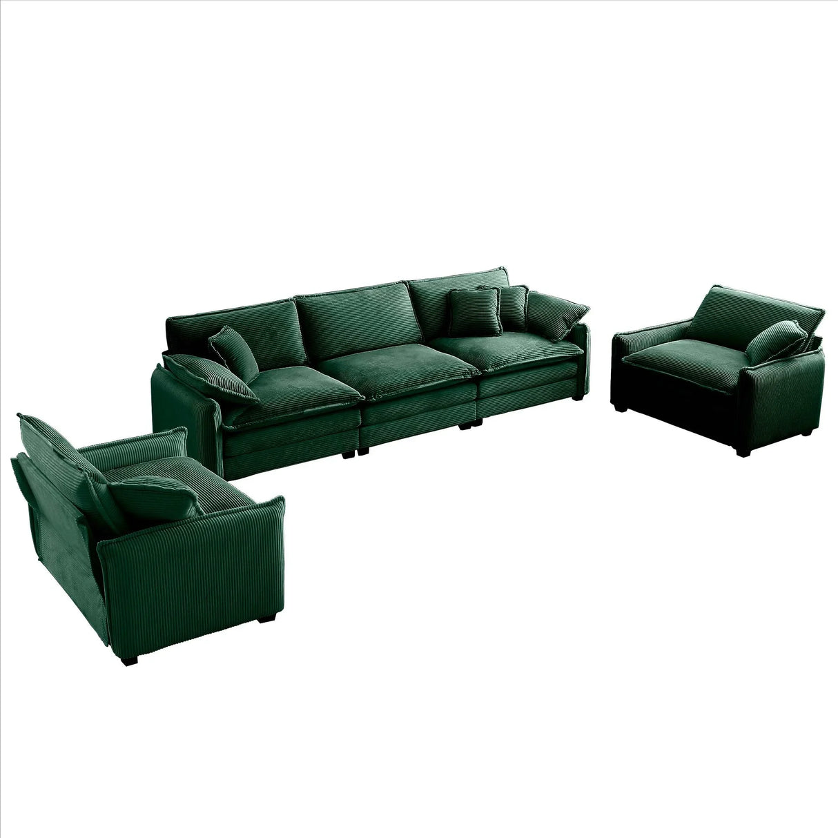 3 Piece Living Room Set in Corduroy Fabric - Green - Furniture Home Direct
