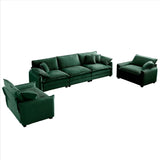 3 Piece Living Room Set in Corduroy Fabric - Green - Furniture Home Direct