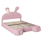 Full Size Upholstered Platform Bed with Cartoon Ears Shaped Headboard and Light, Pink - Furniture Home Direct