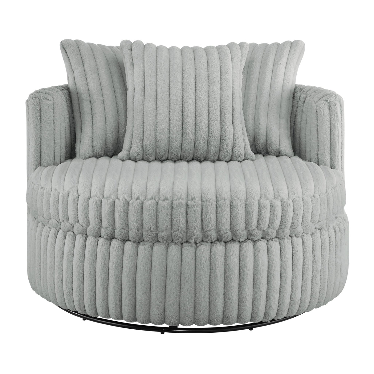 Oversized Plush Swivel Barrel Chair Grey Fabric 360 Degree