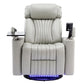 270° Power Swivel Recliner Home Theater Chair With Hidden Arm Storage, LED Light, Cup Holder, And Tray Table - Furniture Home Direct