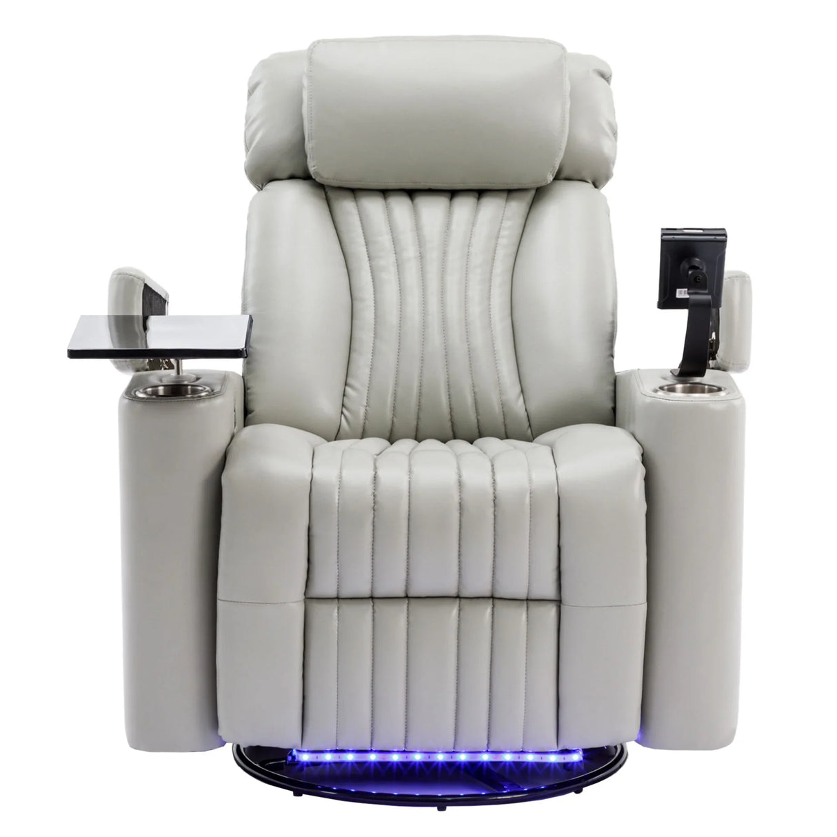 270° Power Swivel Recliner Home Theater Chair With Hidden Arm Storage, LED Light, Cup Holder, And Tray Table - Furniture Home Direct