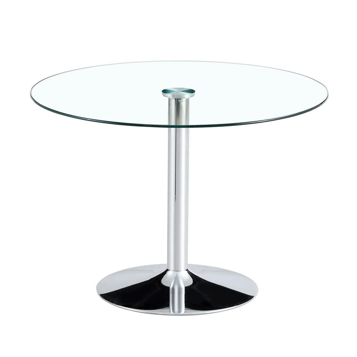 Dining Table Round Glass Top With Chrome Pedestal Silver - Furniture Home Direct