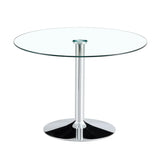 Dining Table Round Glass Top With Chrome Pedestal Silver - Furniture Home Direct