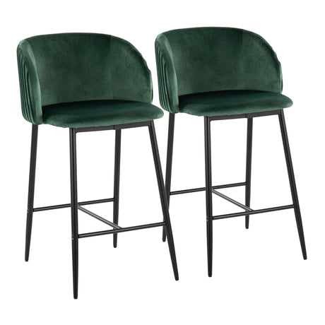 Fran - Pleated Waves Contemporary, Fixed Height Counter Stool (Set of 2) - Furniture Home Direct