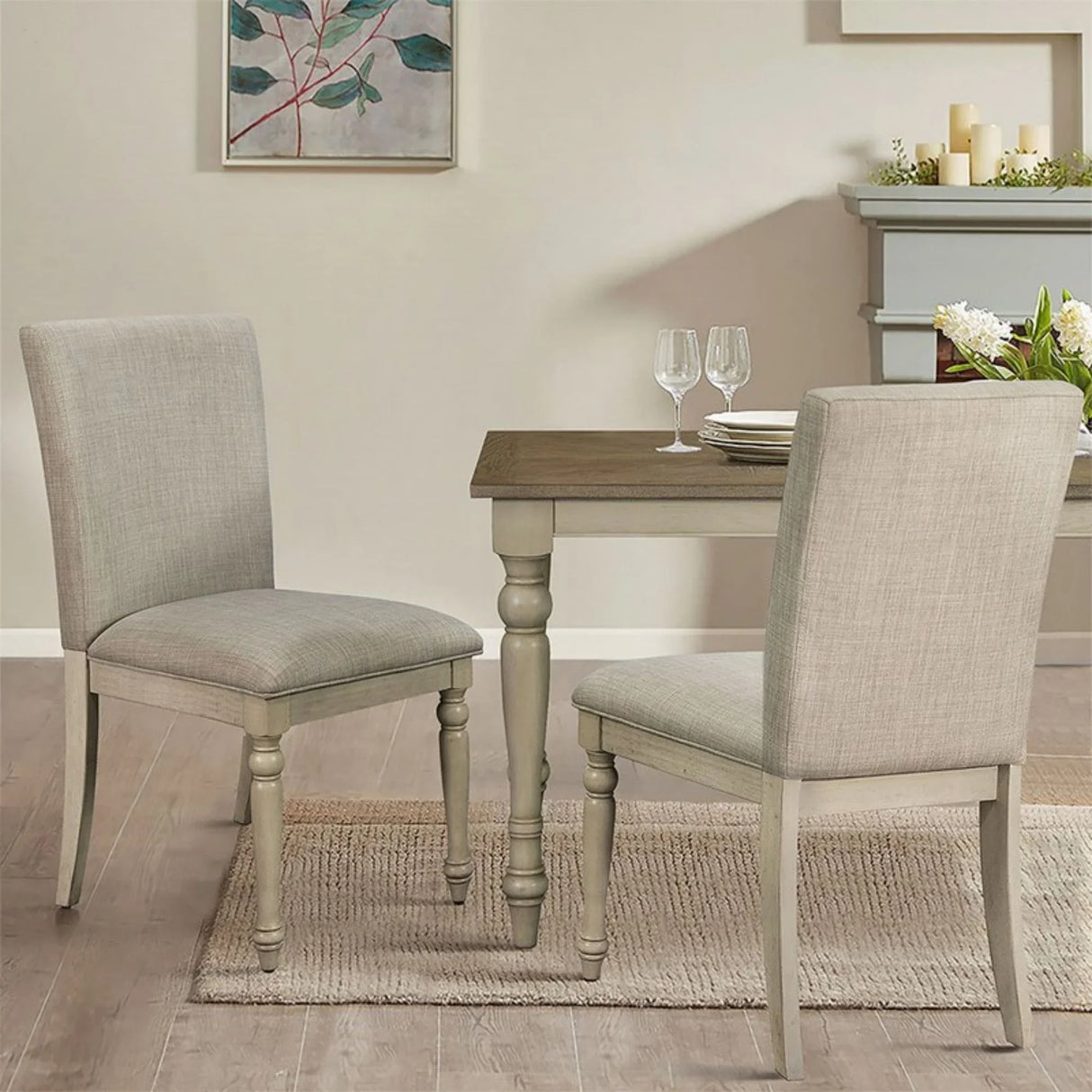 Fiona - Upholstered Dining Chair With Turned Legs (Set of 2) - Light Gray - Furniture Home Direct
