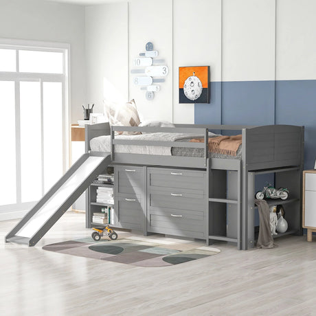 Loft Low Bed With Cabinets, Shelves And Slide - Furniture Home Direct