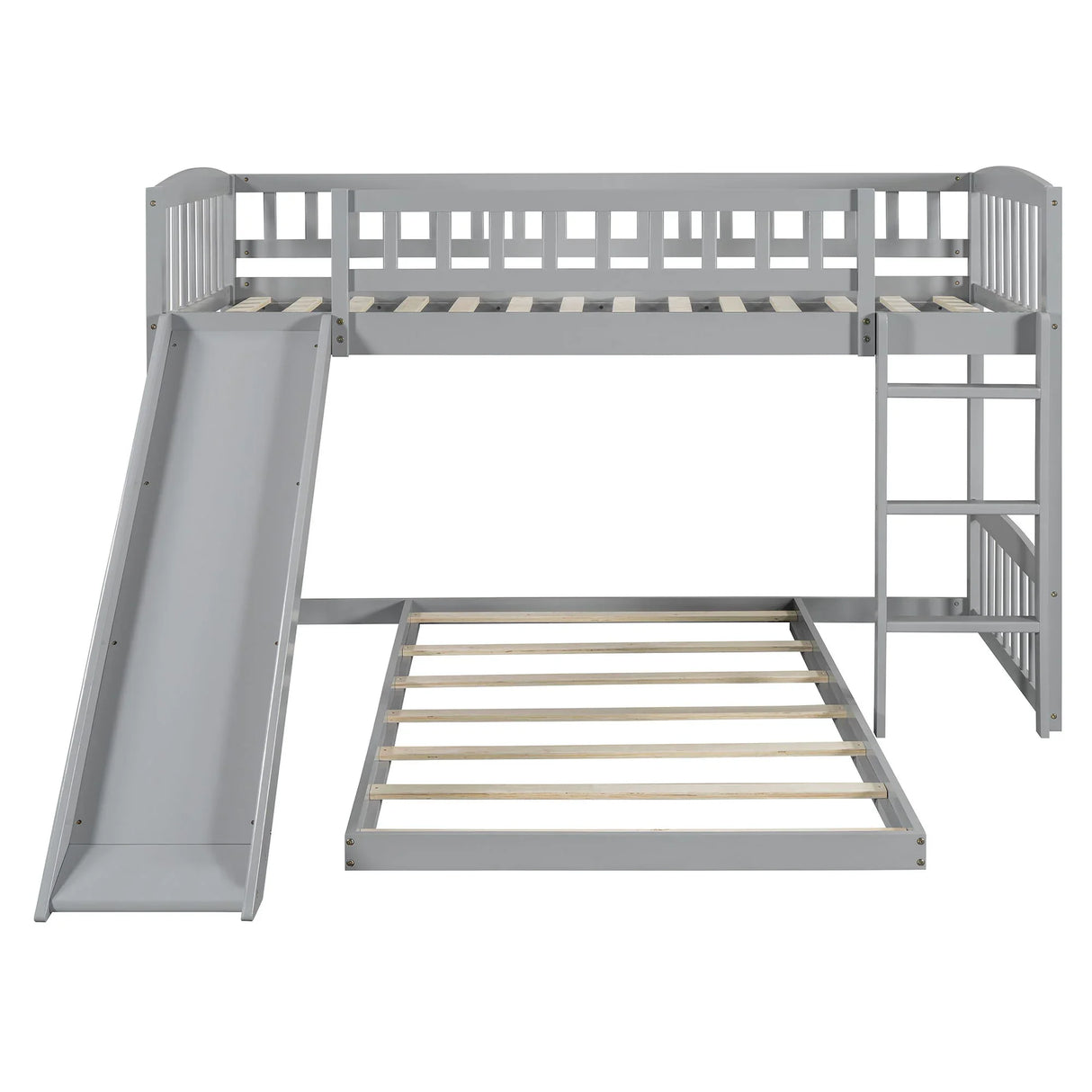 Twin Over Twin Classic Bunk Bed With Slide And Ladder - Gray - Furniture Home Direct