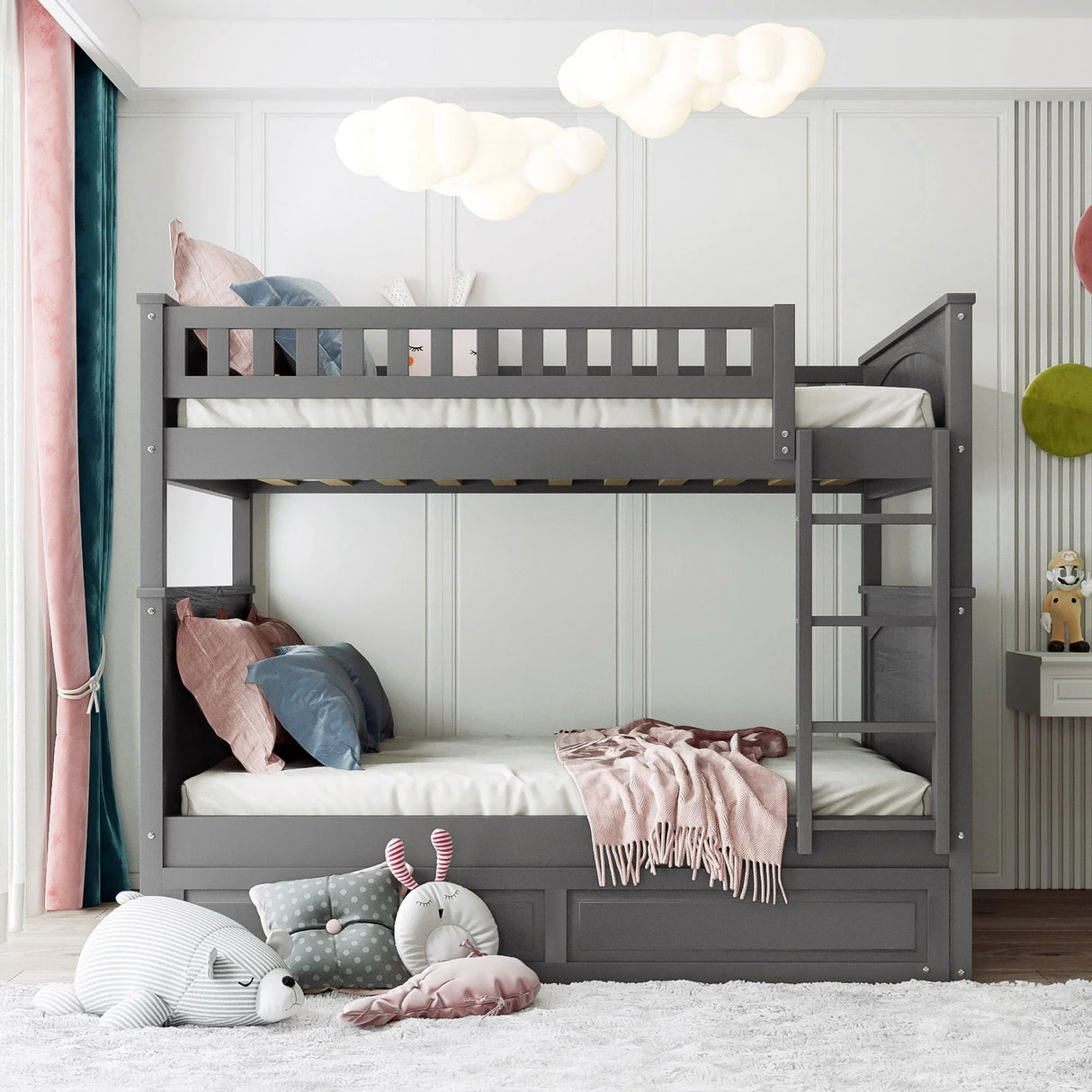 Bunk Bed With Twin Size Trundle, Guardrails - Furniture Home Direct
