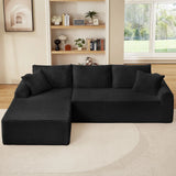 Modular Corduroy Sectional With Arched Armrests, Includes 3 Back Cushions & 2 Throw Pillows - Furniture Home Direct