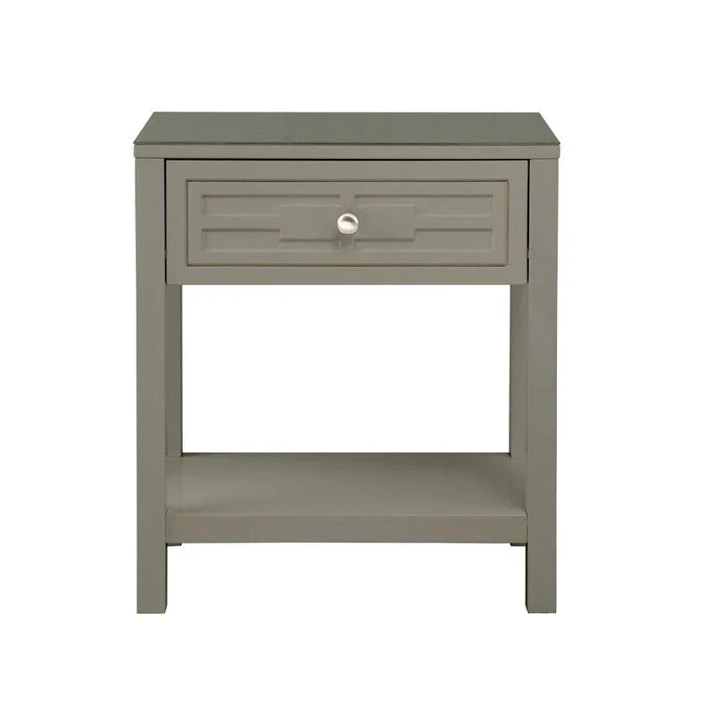 Dylan - Wooden End Side Table Nightstand With Glass Top And Drawer - Furniture Home Direct